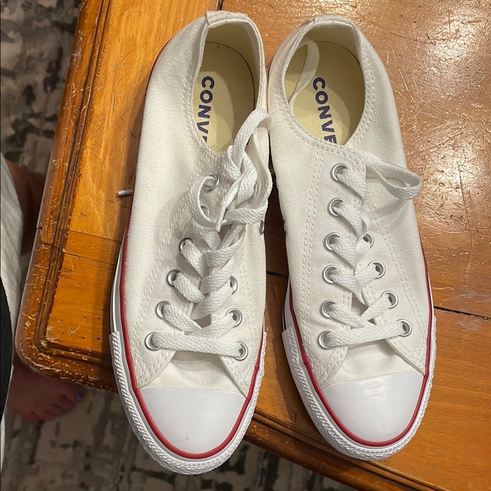 Converse White Canvas Sneakers with Red Accents